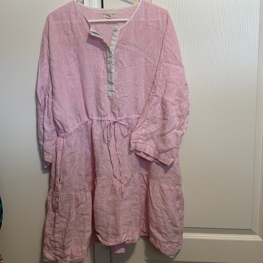 Wiggy Kit Pink Linen Drawstring Dress